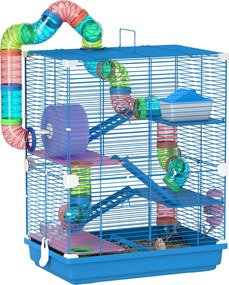 Gaiola para hamster de 4 andares com túneis, comedouro, roda, casinha e escadas – 46 x 30 x 58 cm – azul
