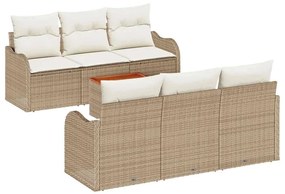 Conjunto de Sofá de Jardim 7 Peças com Almofadas Bege em Rattan Sintét