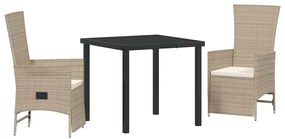 Conjunto de Cadeiras de Jardim Reclináveis 3 pcs Bege Creme