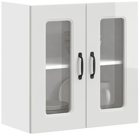 Armário parede de cozinha porta vidro Kalmar branco alto brilho