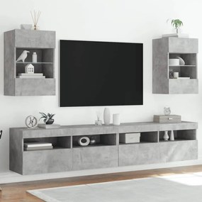 Móveis de parede para TV com luzes LED 2 pcs cinzento cimento