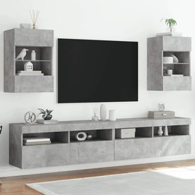 vidaXL Armários de parede com luzes LED para TV 2 pcs cinzento cimento