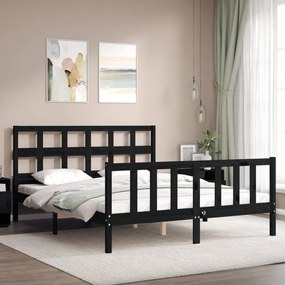 Estrutura de cama King Size com cabeceira madeira maciça preto