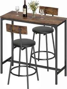 Conjunto de Mesa de Bar e 2 Bancos, 100 x 40 x 90,5 cm, Assentos Acolchoados em PU, Castanho