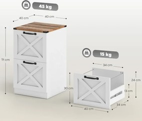 Móvel arquivo para Escritório com 2 Gavetas com Trilho Suspenso para A4 e Carta 40x40x71 cm Branco
