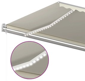 Toldo retrátil manual com luzes LED 5x3 m cor creme