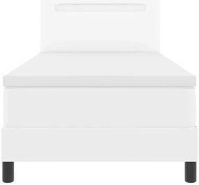 Cama Box com Colchão Branca, 90x200 cm, em Couro Sintético.