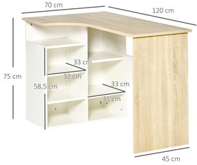 Secretária de Canto Secretária em Forma de L com Prateleiras Ajustáveis para Escritório Casa Estúdio 120x70x75cm Branco e Carvalho