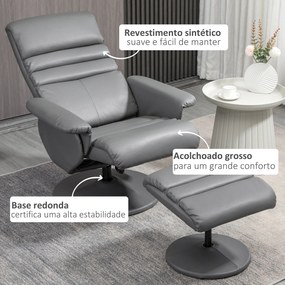 Poltrona Relax com Apoio para os Pés Estofada em PU Poltrona Relax Reclinável até 135° e Giratória 360° com Encosto Ajustável para Sala de Estar Dormi