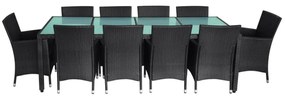 11 pcs conjunto jantar exterior com almofadões vime PE preto