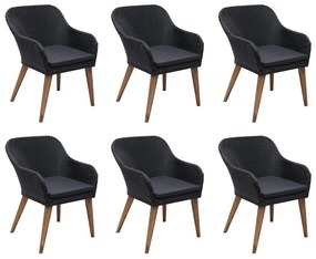 7 pcs conjunto de jantar para jardim vime PE preto