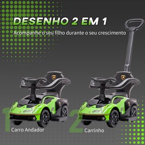 Carro Andador 2 em 1  para Crianças 12-36 Meses Lamborghini Essenza SCV2 Carro Andador com Buzina Guiador e Grade de Segurança Removível 86,5x40x89,5c