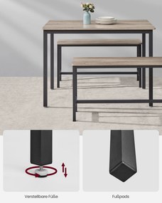 Conjunto de Mesa de jantar com 2 bancos, conjunto de cozinha Greige+ Preto