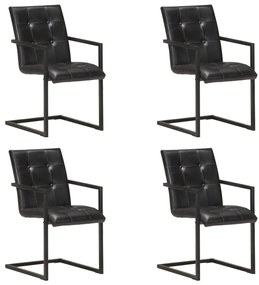 vidaXL Cadeiras de jantar cantilever 4 pcs couro genuíno preto
