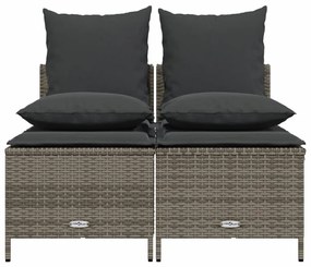 4 pcs conjunto sofás de jardim c/ almofadões vime PE cinzento