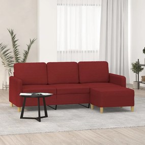 Sofá de 3 lugares com apoio de pés 180 cm tecido vermelho tinto