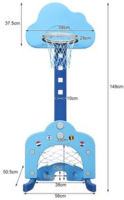 Cesto de basquetebol 3 em 1 leve e estável com altura ajustável e jogo de golfe para crianças 56 x 50,5 x 149 cm azul