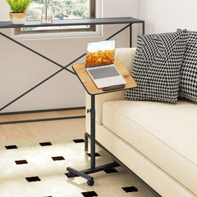 Mesa Auxiliar em Forma de C de Altura Ajustável com Tampo Inclinável Para Computador Giratória 360° para Espaços Pequenos Castanho