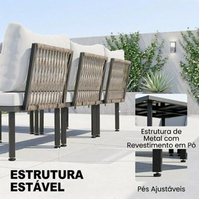 Conjunto de Jardim Exterior de 6 peças com Sofá de 2 Lugares Módulo de Canto 2 Assentos Apoio para Pés e Mesa de Vidro Cinza Claro