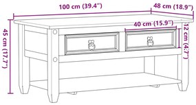Mesa de centro com gavetas Corona 100x48x45 cm pinho maciço