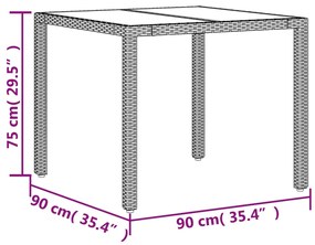 5 pcs conjunto jantar jardim c/ almofadões vime PE/vidro cinza