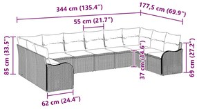 Conjunto de Sofás de Jardim vidaXL 10 Peças com Almofadas Bege Poliést