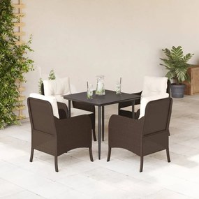 5 pcs conjunto jantar p/ jardim c/ almofadões vime PE castanho