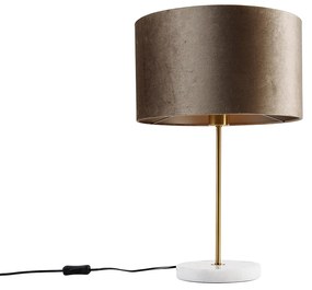 Tafellamp messing met velours kap taupe 35cm - Kaso Clássico / Antigo