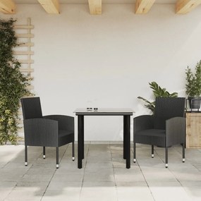 vidaXL 3 pcs conjunto de jantar para jardim vime PE e aço preto