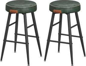 Bancos de bar VASAGLE Echo Collection ULBC080C01, conjunto de 2, bancos de cozinha, bancos de café da manhã, couro sintético costurado, 62 cm de altura, bar doméstico, sala de jantar, fácil montagem, verde-floresta