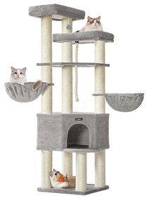 Arranhador para gatos com vários andares 55 x 55 x 186,7 cm Cinzento + Creme