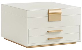 Caixa de jóias de 3 níveis com espelho 23 x 23 x 14 cm de cor creme-branco-dourado