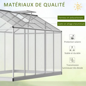 Estufa de jardim 3 x 2 m em alumínio e policarbonato, 5,5 m², com fundação, claraboia e porta com trinco cinzento, transparente