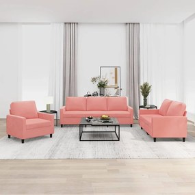 vidaXL 3 pcs conjunto de sofás com almofadões veludo rosa