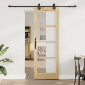 Porta Deslizante vidaXL com Conjunto de Hardware "ORKDAL" Madeira Maciça e Vidro