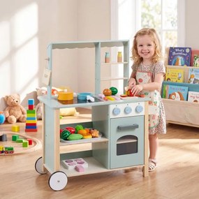 Cozinha Infantil de Brincar com Rodas, 67 x 34 x 81 cm, Com Acessórios, Verde