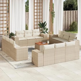vidaXL 13 pcs conjunto de sofás p/ jardim com almofadões vime PE bege