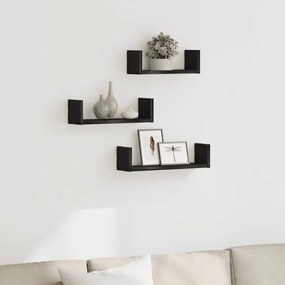 Prateleiras parede 3 pcs derivados madeira carvalho preto