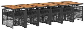 13 pcs conjunto de jantar p/jardim com almofadões vime PE preto
