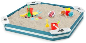 Caixa Infantil Areia de Madeira para Exterior Caixa de Areia com 4 Lugares Integrados Estrutura Semi Fundo Crianças 3+ Anos 126 x 126 x 14 cm Azul