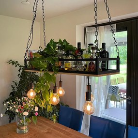 Candeeiro de suspensão inteligente preto com madeira incl. 5 Wifi G95 - Shelf