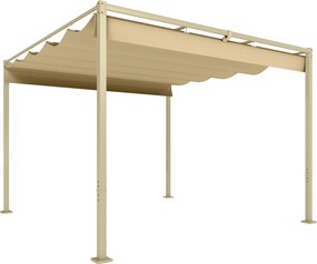 Outsunny Pérgola com Telhado Retrátil Pérgola de 3x3 m com Fecho Magnético Proteção UV30+ Pérgola para Jardim Cáqui | Aosom Portugal