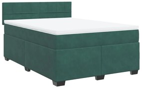 Cama com molas/colchão 140x200 cm veludo verde-escuro