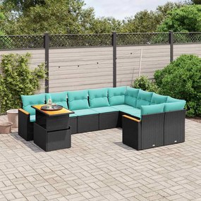vidaXL 10 pcs conjunto de sofás p/ jardim c/ almofadões vime PE preto