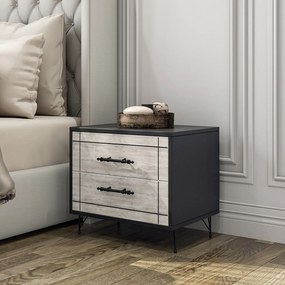 Mesa de Cabeceira Night – Cinza e Preto – 50x55x40 cm
