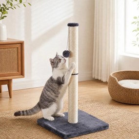 Tronco para arranhar 40 x 40 x 84 cm (C x L x A) em sisal natural resistente com brinquedo, cinzento