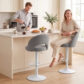 Conjunto de 2 bancos de bar, cadeiras de bar com altura ajustável, assento almofadado em chenille, giratórios a 360°, cinzentos
