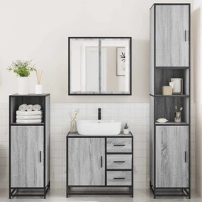 4 pcs Conjunto móveis casa de banho madeira proc. cinza sonoma