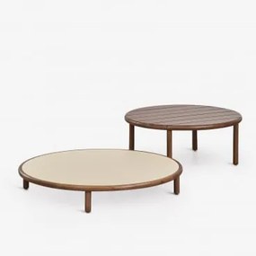 Conjunto De 2 Mesas De Centro Redondas Para Jardim Em Madeira De Acácia Olivia Castanho-acácia Escuro & Beige Semoline - Castanho-acácia Escuro -