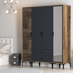 Roupeiro Kumsal PTR – Nogueira/Antracite – 160x47,5x201,4 cm